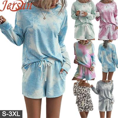 China Wholesale Breathable Two Piece Sleep Wear Sets Crew Neck Lounge Wear Women Sleepwear Tie Dyed Cotton Pj Sets Custom Pajamas For Women Set for sale