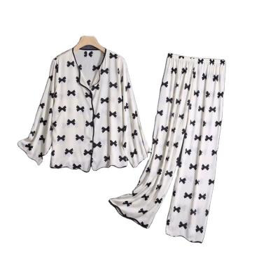 China Sharper Printed Simple Double Length Pajamas Pjm Satin Chiffon Pajamas Pjm Suit for sale