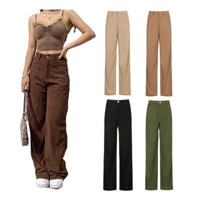 China Custom Logo Jersan Factory Wholesale Women's QUICK DRY Custom Vintage Patched Wide Leg Casual Straight High Waist Pants Fashion Corduroy Long Pants for sale