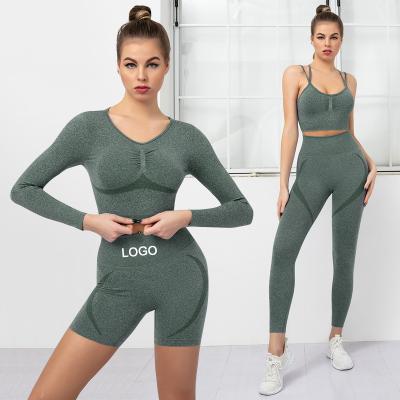 China Antibacterial Yoga Set 5 Piece Sports Suit Female Workout Clothes Sports Bra+High Waist Gym Shorts Women Running Sportswear for sale