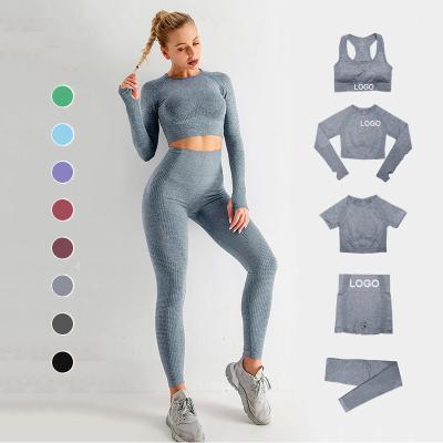 China Antibacterial Seamless Yoga Suit 2 Piece Sports Shirts Crop Top Gaiters Sport Set Fitness Tracksuit Workout Set for sale