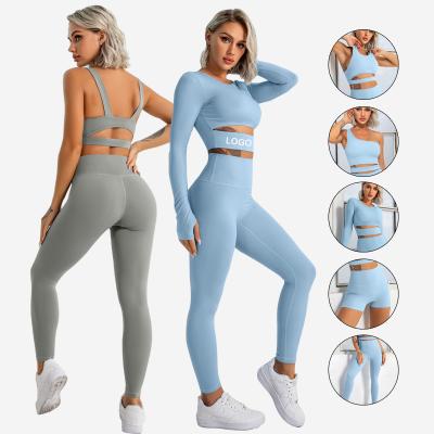 China Fashion Women Antibacterial Gym Sporting Playsuit Soft Running Clothing Exercise Tops Sportswear Yoga Set for sale