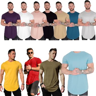 China Anti-wrinkle high performance muscle plus size elastic men's solid cotton gym quick dry tight custom T-shirts for sale