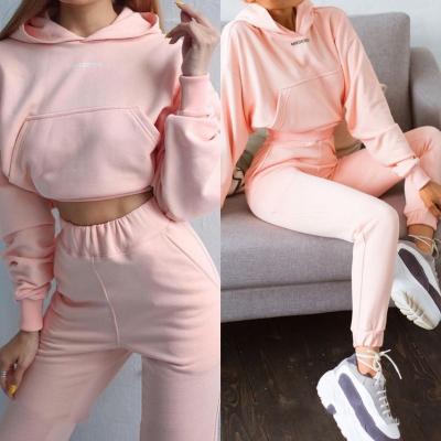 China Women Suit Autumn Loose Pullover Sweater Fleece Long Sleeve Breathable Sports Gym Tracksuit Set With Pocket for sale