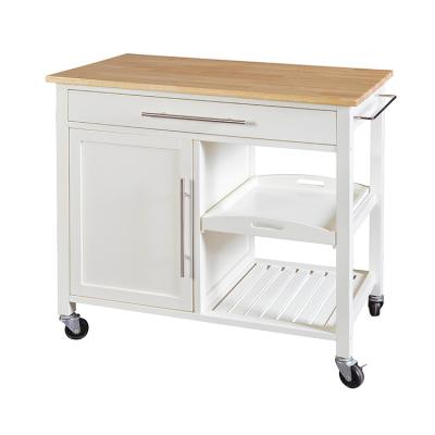 China Custom White Movable Wooden PANEL MDF Food Kitchen Island Cart With Drawer for sale