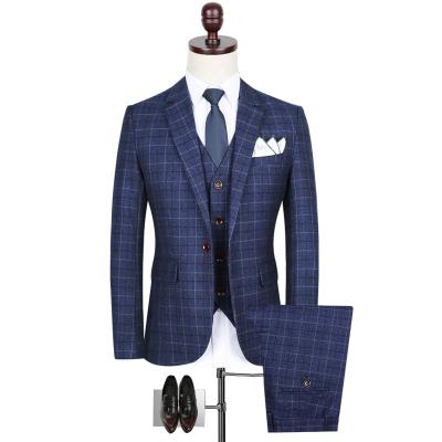 China Suits 3 Pcs Office Mens Wear Suits Blue Plaid Professional Suits for sale