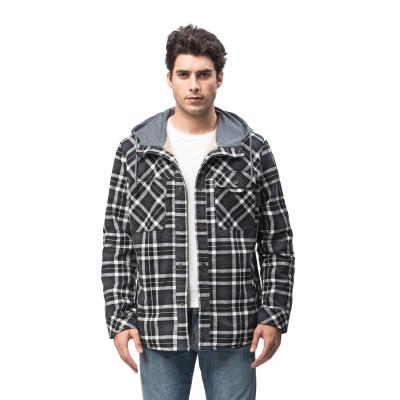 China Windproof Plaid Hooded Hoodie Breathable Thicken Flannel Mens Shearling Jacket for sale