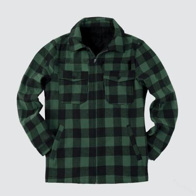 China Waterproof Mens Cotton Thicken Plaid Long Sleeve Zip Lapel Fleece Jackets for sale