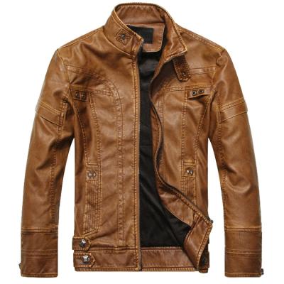 China 2021 Warm Vintage Comfortable Fleece Stand Collar Male Leather Jacket Coats For Men for sale