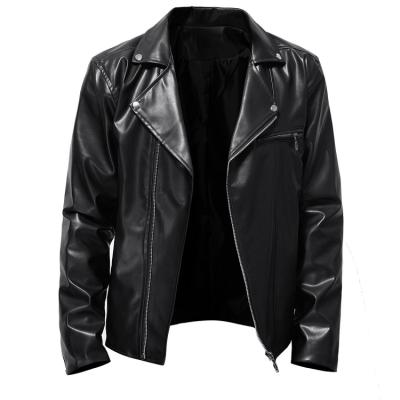 China Waterproof Asymmetrical Slanted Zipper Turn-Down Collar Hip Hop Motorcycle Leather Jackets for sale