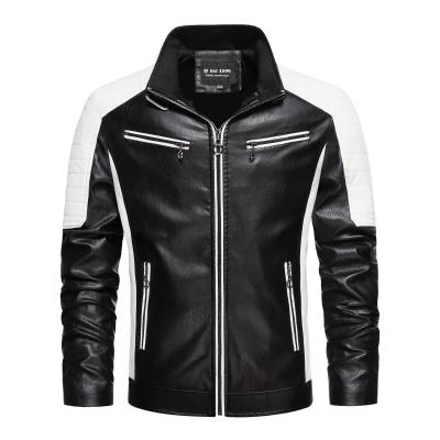 China Stylish Slim Windproof Biker Patchwork Backing Faux Leather Jacket for sale