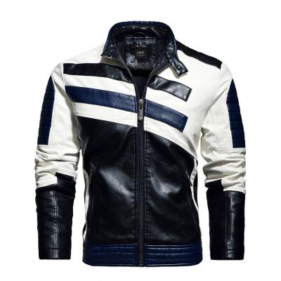 China Breathable Stripes Blue And Black Faux Leather Jacket Motorcycle Fleece Fur Jackets for sale