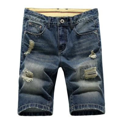 China New Design Breathable High Quality Mens Hole Button Jeans Loose Straight Denim Shorts for sale