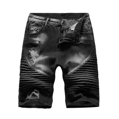 China Latest Custom Made Mens All-match Hole Rip Short Pants Breathable Denim Pleated Jeans Modern for sale