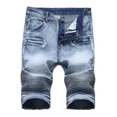 China 2021 Breathable Popular Wholesale Casual Fashion Brand Hand Weaving Pleated Motorcycle Denim Shorts for sale