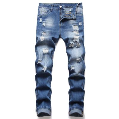 China Breathable Men's Autumn Ripped Holes Distressed Jeans Casual Pants for sale