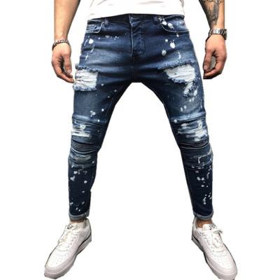 China Breathable Paint Splattered Simplicity Pleated Denim Slim Fit Men Skinny Jeans for sale