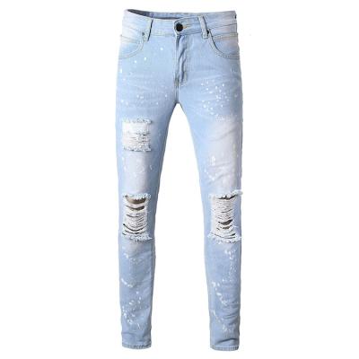 China Breathable Mens Distress Ripped Color Washed Jeans Men for sale