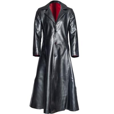 China Breathable Slim Fit Straight Leather Coat Men Long Wind Breaker Trench Coats for sale