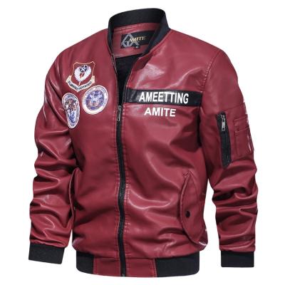 China Hot 2021 New Men's Stand Collar Fleece Embroidery Motorcycle Biker Leather Jackets For Men for sale