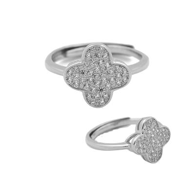 China Stack Rings S925 Clover CZ Stones Women Adjustable Ring 925 Sterling Silver Ring for sale