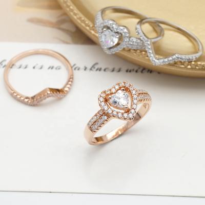 China Wholesale 925 Sterling Silver Heart Shaped Ring Stackable Jewelry Wedding Engagement With CZ Stones for sale