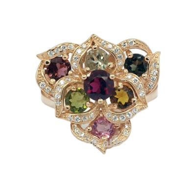 China RXH-0996 FASHIONABLE 925 Silver Azalea Flower Ring With CZ Stones Colorful Stone Agate Fashion Jewelry for sale