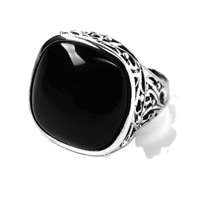 China Hot Sale 925 Hiphop RAP-0925 Jewelry With Black Agate Design For Men Sterling Silver Wedding Ring for sale