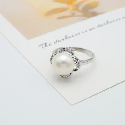 China FASHIONABLE Freshwater Button Round 10-11mm Pearl Carving Adjustable Silver Ring Simple Perla Natural for sale