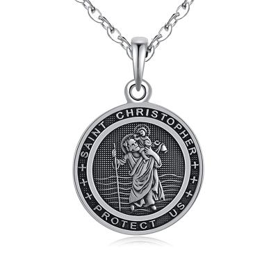 China FASHIONABLE Arch Angel Protect of Saint Us Saint Pendant Silver Christopher Medal Charm Necklace for sale