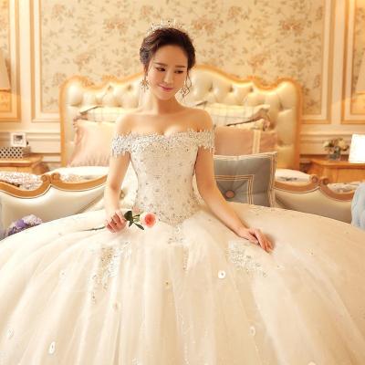 China Breathable Good Quality Off The Shoulder Beaded Lace Appliqued Plus Size Customized Puffy Cheap Wedding Dresses MWA195 for sale