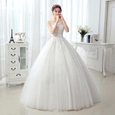 China Breathable Cheap Beads Appliqued Puffy Floor Length Plus Size Ivory White Lace Wedding Dresses MWA02 for sale