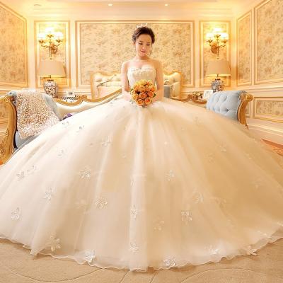 China Breathable Morili Styles Strapless Lace Appliqued Princess New Customized Plus Size Ivory White Bridal Wedding Dress MWA107 for sale