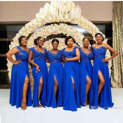 China African Dry Cleaning Lace Maid Of Honor Elegant Long Plus Size Customized Cheap Royal Blue Bridesmaid Dresses MBA985 for sale