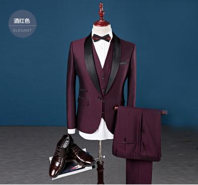 China Best Selling Size Man Blazer Anti-Wrinkle Big Shawl Lapel Tuxedos Hot Wedding Burgundy Men Suits MMA493 (Jacket+waistcoat+Pants) for sale