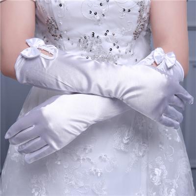 China Wholesale Cheap Elbow Morili Elbow Wide Open Finger Long Wedding Gloves For Bridal With Bow MGB26 for sale