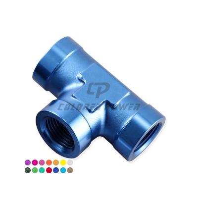 China Lightweight Anodized Aluminum Alloy Forged 3 Way Female Pipe Tee NPT Adapter Fit Equal for sale