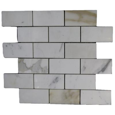 China Calaccat Modern Gold Brick 2x4 White Marble Honet Mosaic For Black Splatter Walls Floors for sale