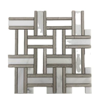 China Parquet Basket Weave Marble Mosaic Slab, Basketweave Bathroom Floor Tile, Stone Mosaic Slab for sale