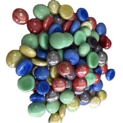 China Contemporary colorful decorative flat porcelain beads glass pebble for modern home decoration and landscape for sale