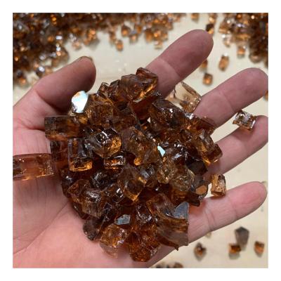 China 1/2 Inch Amber Copper Brown Contemporary Crushed Reflective Tempered Glass Fire Chips For Fireplace Fire Pit for sale