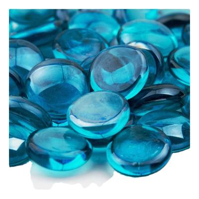 China Round decorative colorful flat blue glass pebble stocked glass pebbles for swimming pool decoration for sale