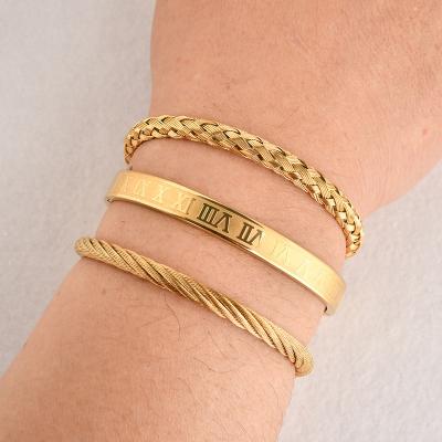 China F232 Custom Stainless Steel Men's FASHION Bangle Cuff Bangle Hand Gold Charm Jewelry Set Hip Hop Fashion Plated Wholesale Bangle for sale