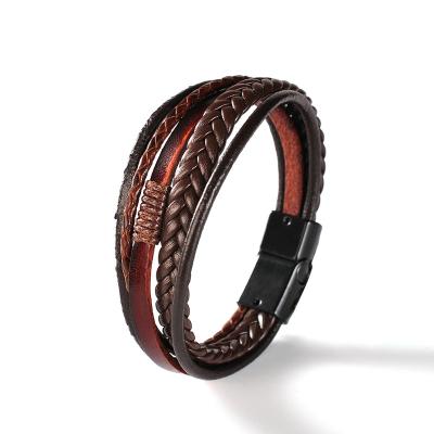 China F253 Manly FASHIONABLE Black Wide Men For Metal Making Clasps Leather To Wrap Stainless Steel And Custom Magnetic Leather Bracelet Men for sale