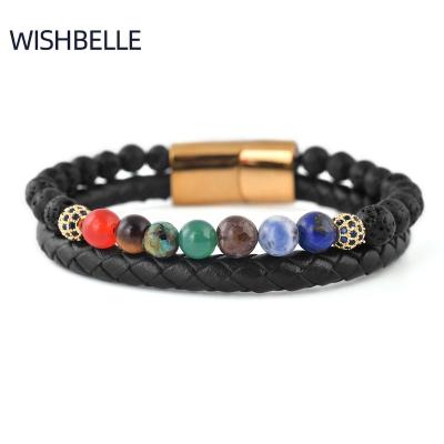 China New Design F375 FASHIONABLE Pulsera Gemstone Rope Bracelet Stainless Steel Jewelry Bileklik SEVEN CHAKRAS Bracelet for sale