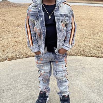 China Boot Cut Biker Distressed Heavy Paint Sand Wash Kids Boy's Jeans Pants for sale