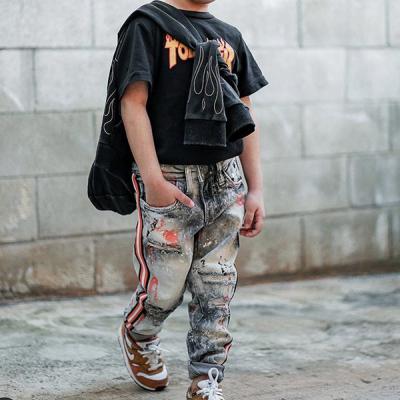 China Boot Cut Light Blue Heavy Wash Biker Styles Fashion Boys Wearing Denim Boy Jeans Kids for sale