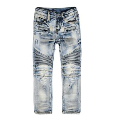 China Boot Cut In-Stock Distressed Boy Girls Jeans Trousers Toddler Kids Teen Denim Pants for sale