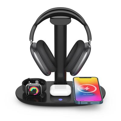 China 4 in 1 Headphone Stand Mobile Phone Watch Headphone Wireless Charger Amazon 2022 New 4 in 1 Headphone Stand Mobile Phone Watch Q1 Fast Wireless Headphone Q1 15W Charger for sale