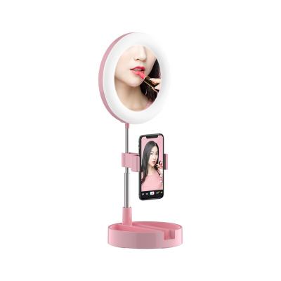 China Rechargeable LED Lamp Three Color Desktop Mobile Phone Seat Adjustable Beauty Makeup Mirror for sale